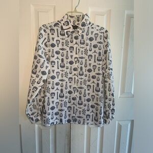 Women's L VTG Southern Lady Western Belt Buckle Print Button Light Weight‎ Shirt
